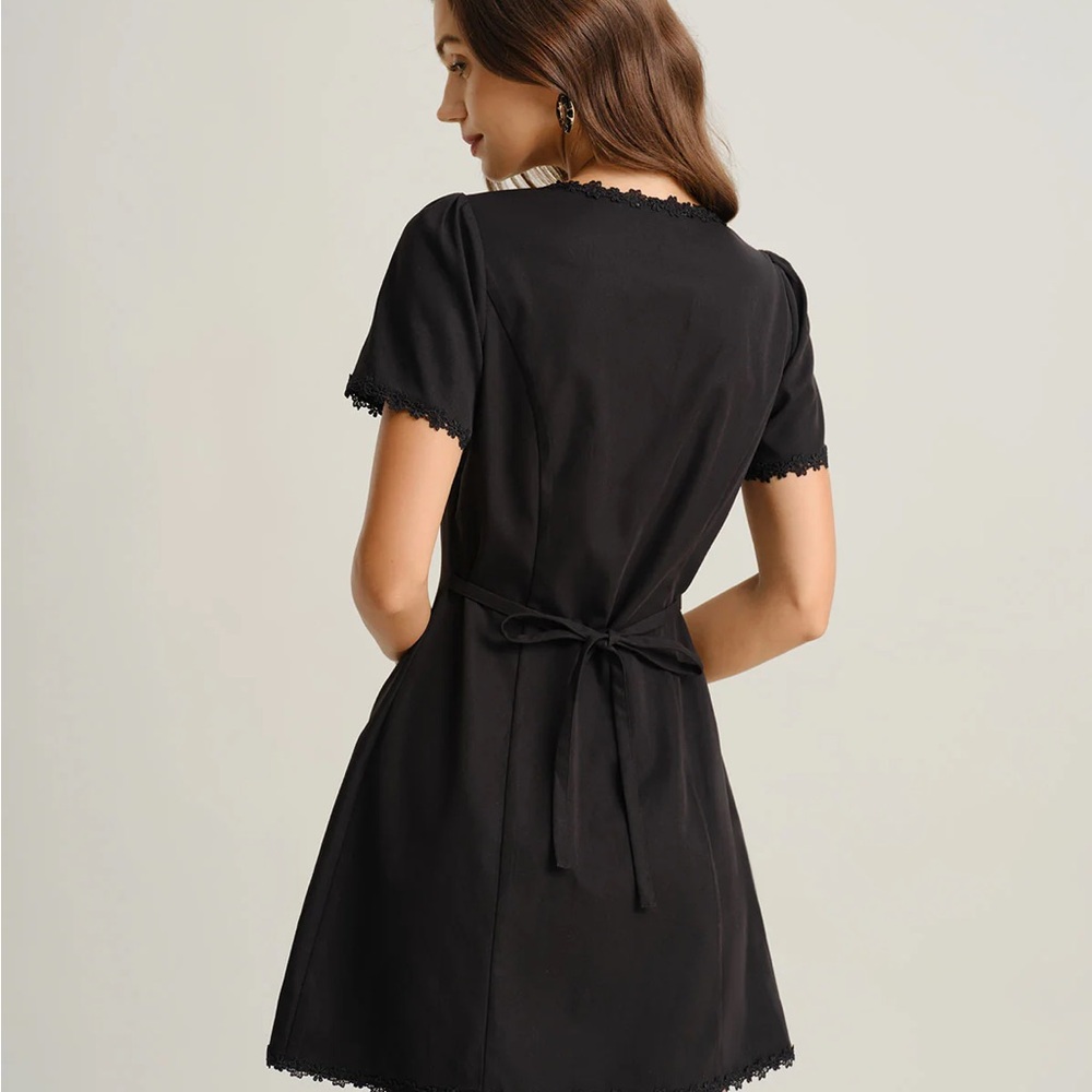 Black Square Neck Button Mini Dress - Picture 5 of 6